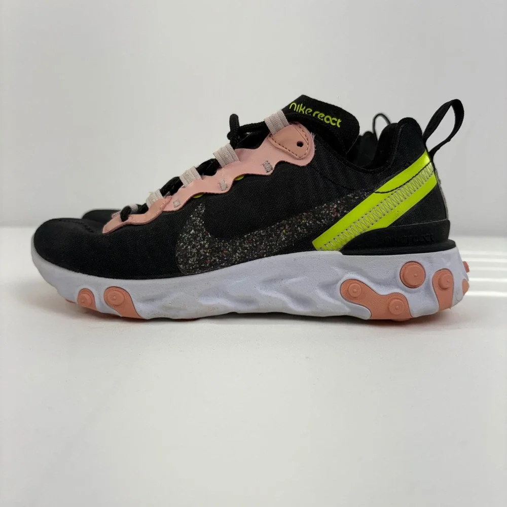 Nike React Element 55 Black‎ Volt Coral Stardust Sneakers CD6964-002 Womens 5